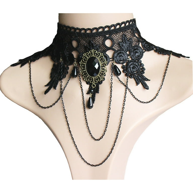 Women Lace Flower Chain Tassel Choker Collar Necklace Gothic Punk Jewelry Hlo